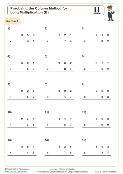 Practising the Column Method for Long Multiplication .
